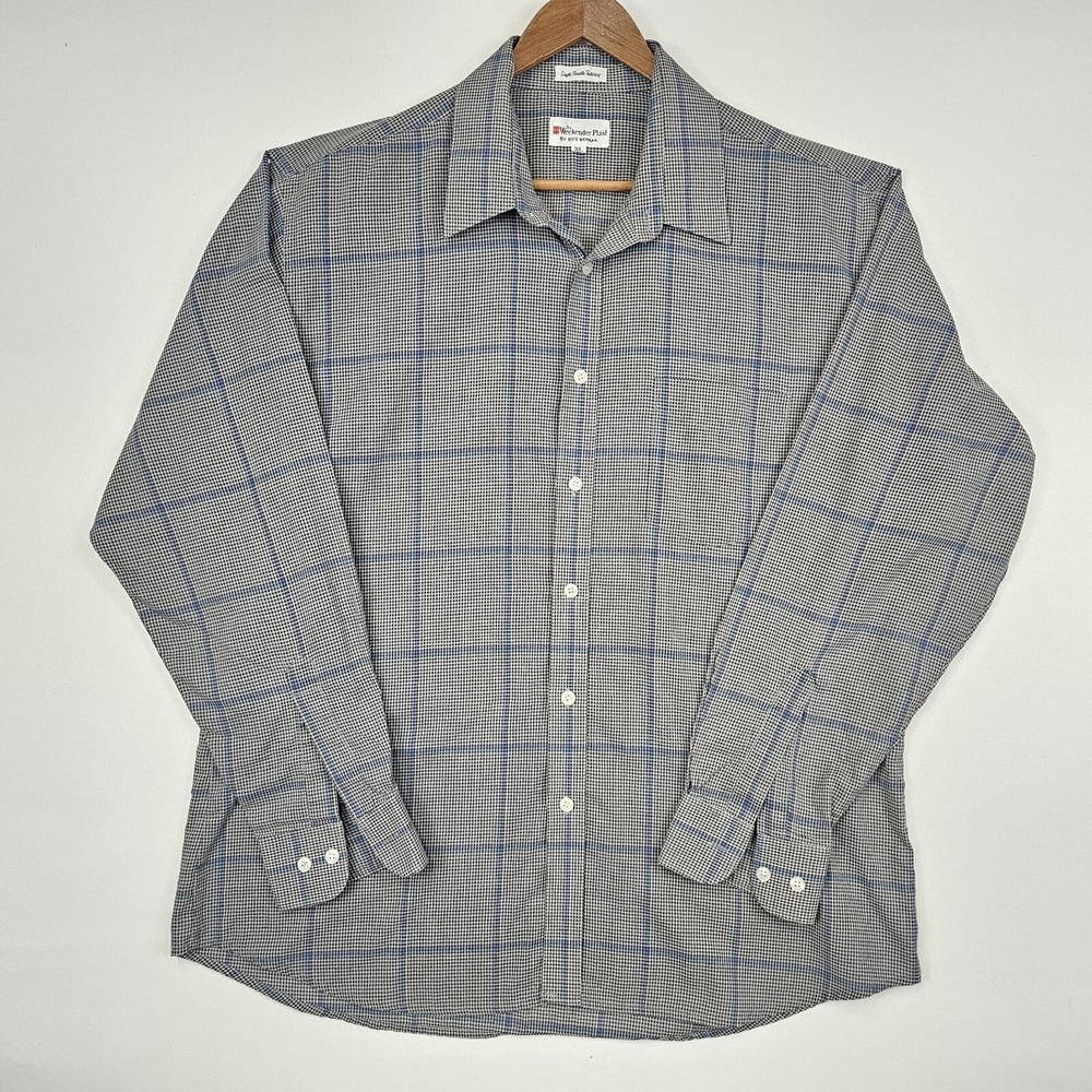Vintage By Bud Berma Mens XL Weekender Plaid Shirt Long Sleeve Button-Up Gray